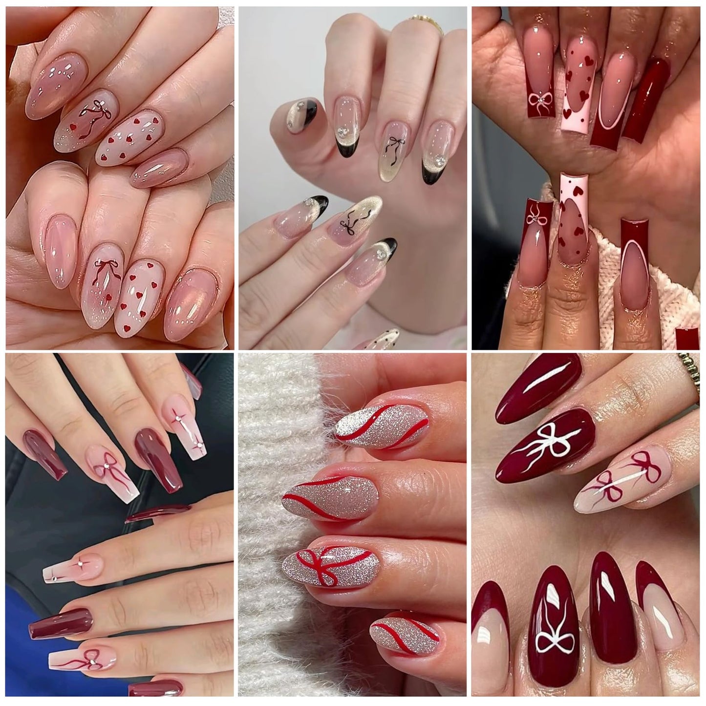 Bow Nail Art Stickers Decals 16 Sheets Red Ribbon Stickers for Nails Cute Gold Silver Pink Black White Bows Decals 3D DIY Self-Adhesive Nail Designs Manicure Decorations Accessories for Women