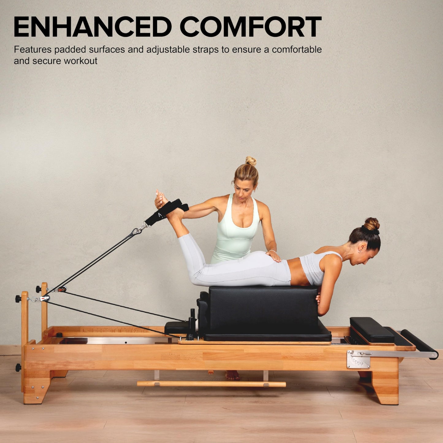 Pilates Reformer Machine with Sitting Box & Jumpboard – Adjustable Resistance, Durable Black PVC Upholstery – Ideal for Home or Studio Workouts