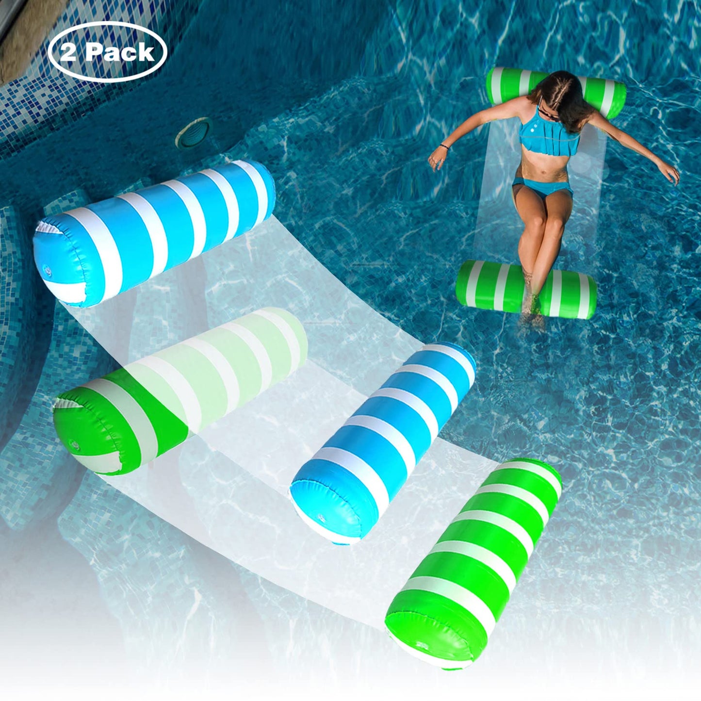 Inflatable Pool Floats Adult Size Water Hammock,Pool Rafts Lounge Chairs Floating,4-in-1 Multi-Purpose Pool Floaties Toys,Floats for Swimming Pool,for Adults Vacation Fun and Rest