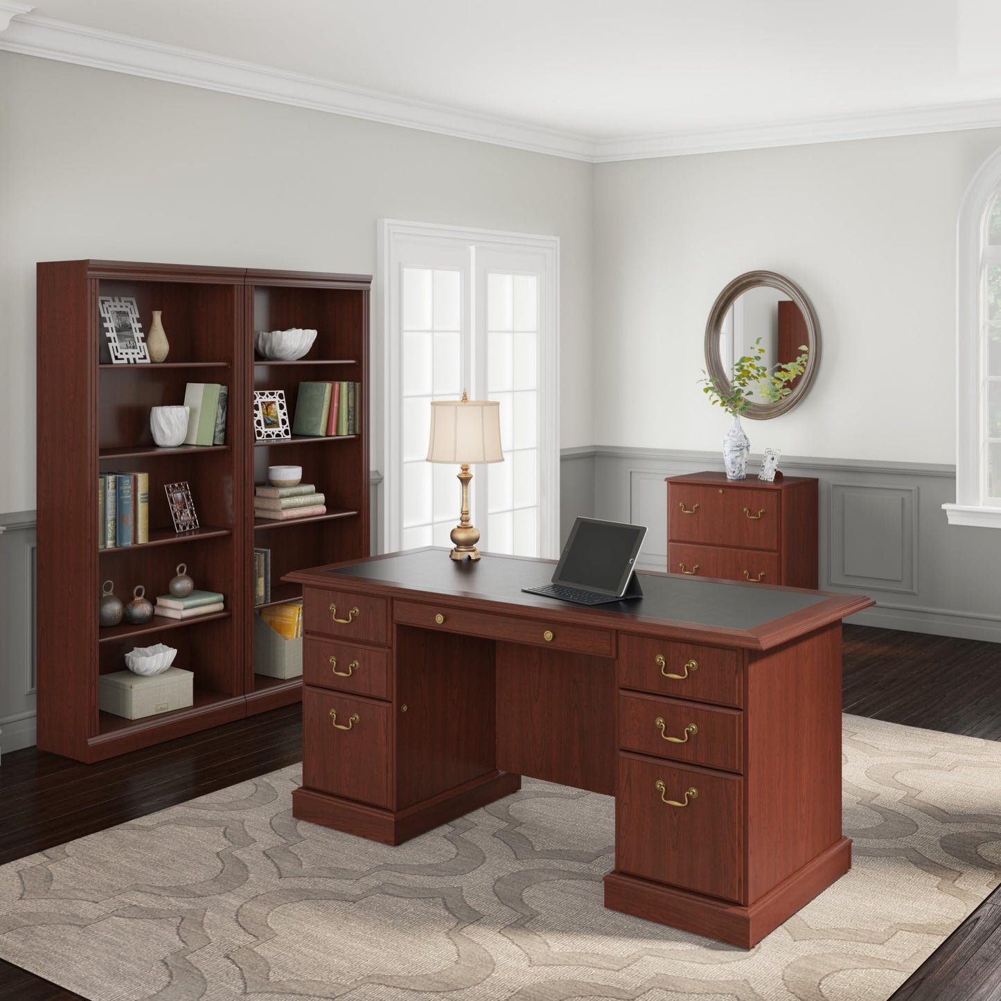 Bush Furniture Saratoga Tall 5 Shelf Bookcase in Harvest Cherry