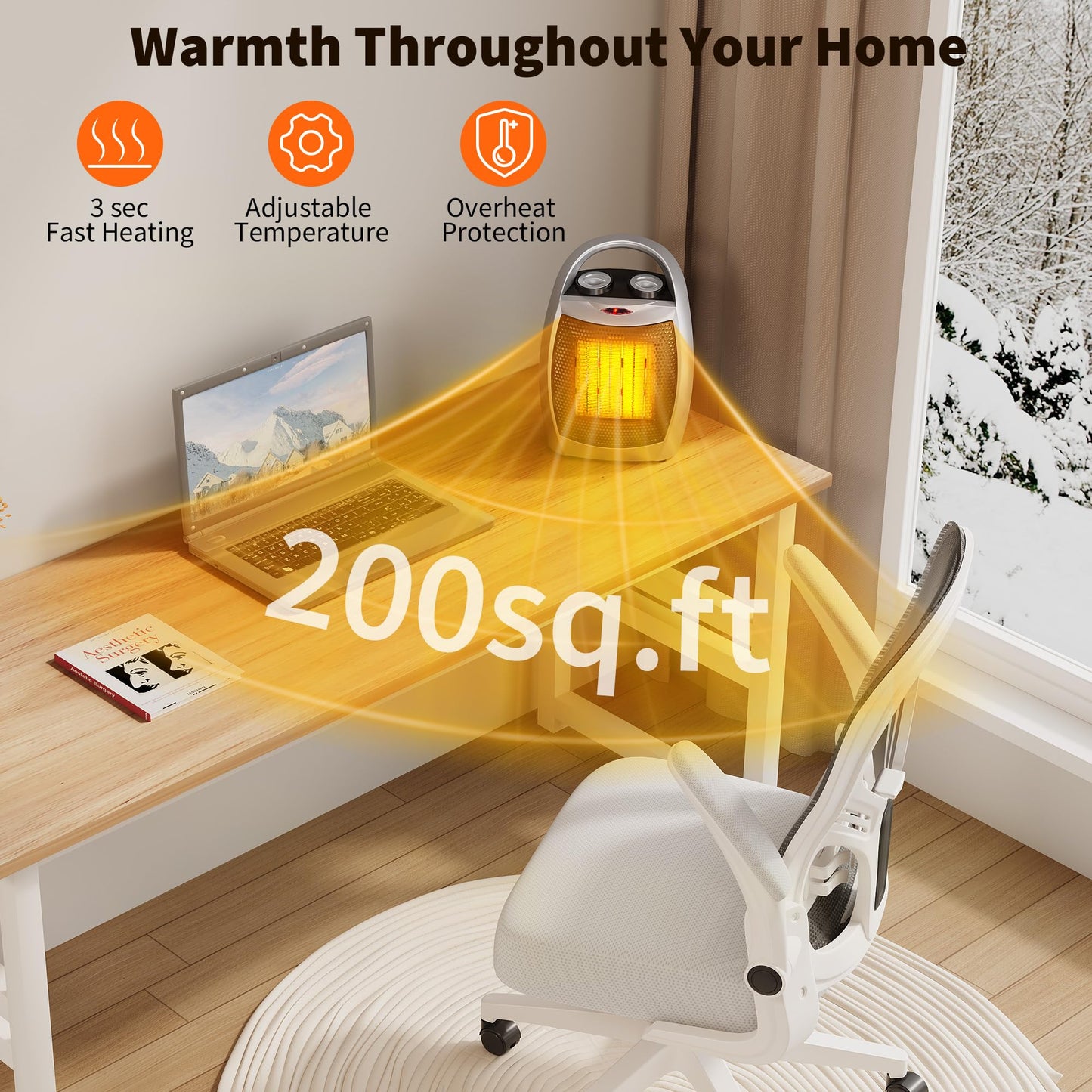 Takywep Small Space Heater, 1500W/750W Portable Electric Space Heater, PTC Fast Heating Ceramic Room Heater with Overheat & Tip-Over Protection Office Room Desk