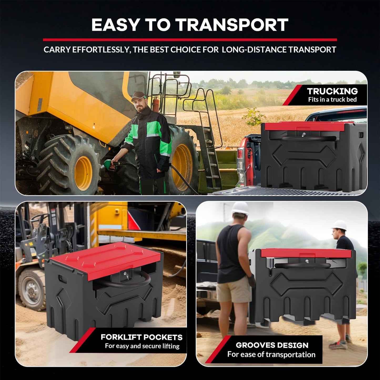 52 Gallon Portable Diesel Fuel Tank with 12V Pump, Auto Shut-Off Nozzle, 15Ft Hose & 360° Swivel, Heavy-Duty HDPE Diesel Transfer Tank for Trucks, Farm, Generator, Construction - Red Cover