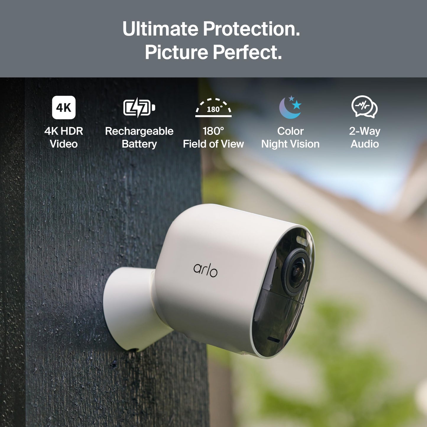 Arlo Ultra Security Camera 4K HDR (3rd Gen, 2025 Release) + SmartHub, Battery Power, Emergency Response, AI Event Captions, 1-Month Trial of Secure Plan, 180° Field of View, 2 Cam, White