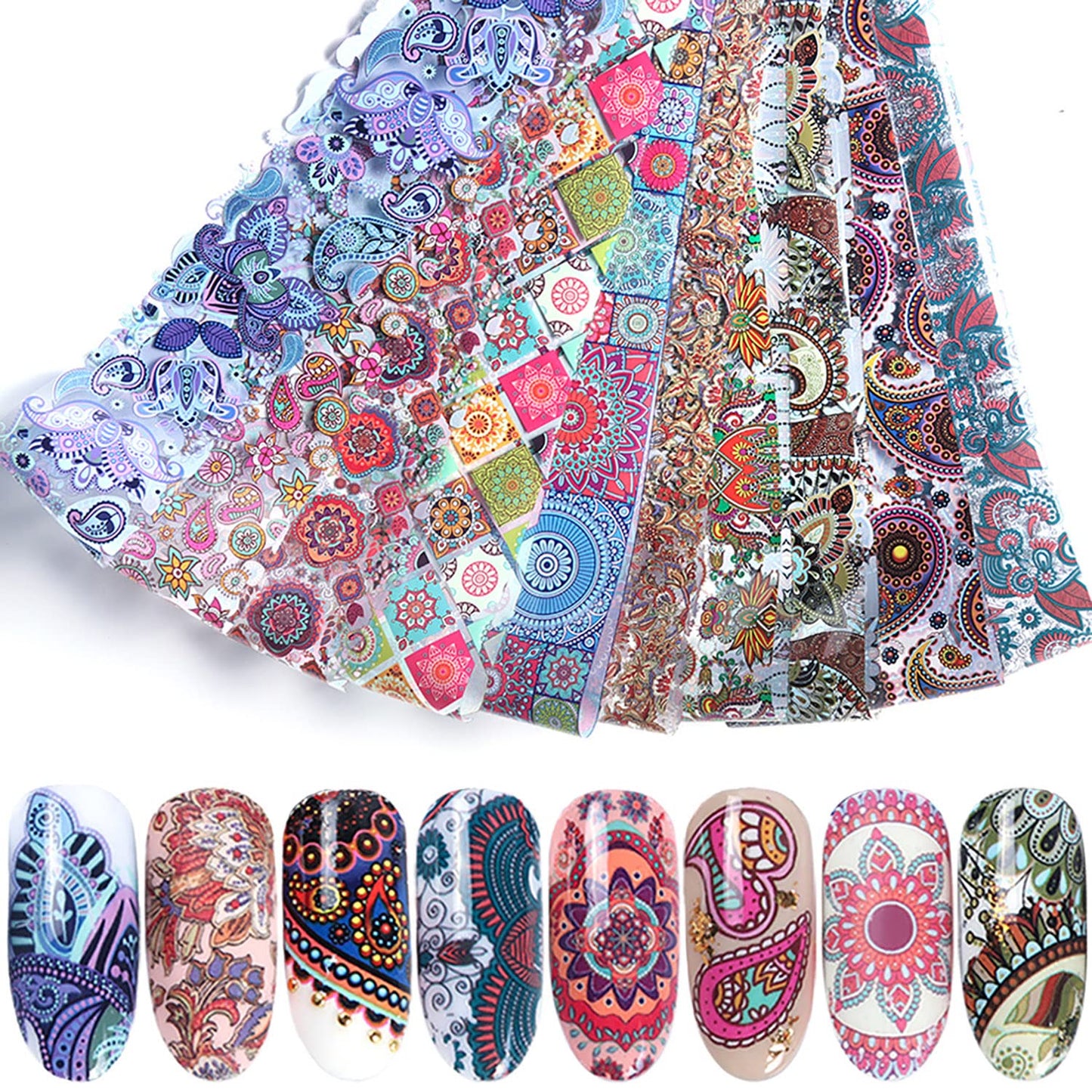 Holographic Nail Foil Transfer Stickers - Colorful Geometry Flowers & Acrylic Nails Decals for Women & Men Manicure