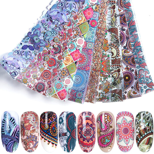 Holographic Nail Foil Transfer Stickers - Colorful Geometry Flowers & Acrylic Nails Decals for Women & Men Manicure