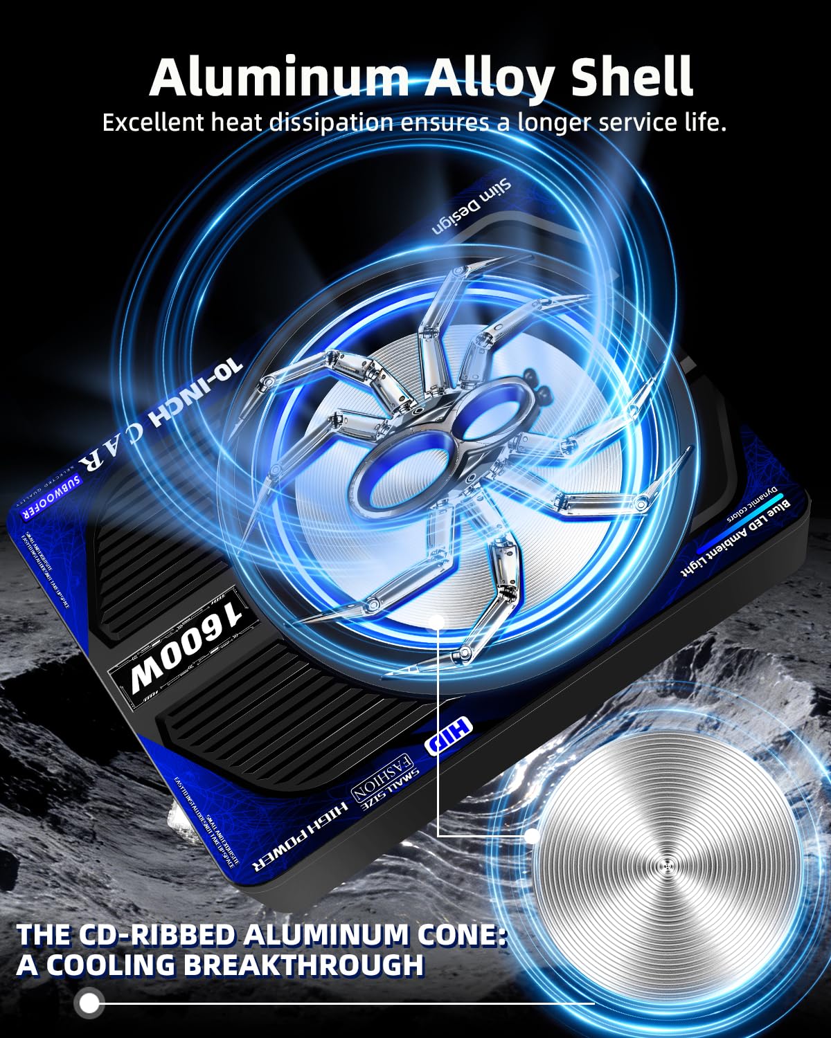 SUBPULSIX 1600W Slim Underseat Car Subwoofer and Amp Package with LED Switch, Powered Subwoofer Car Audio with Built-in Amp, Low Pass/Gain/Bass Boost Control, Deep Distortion-Free Bass for Truck SUV