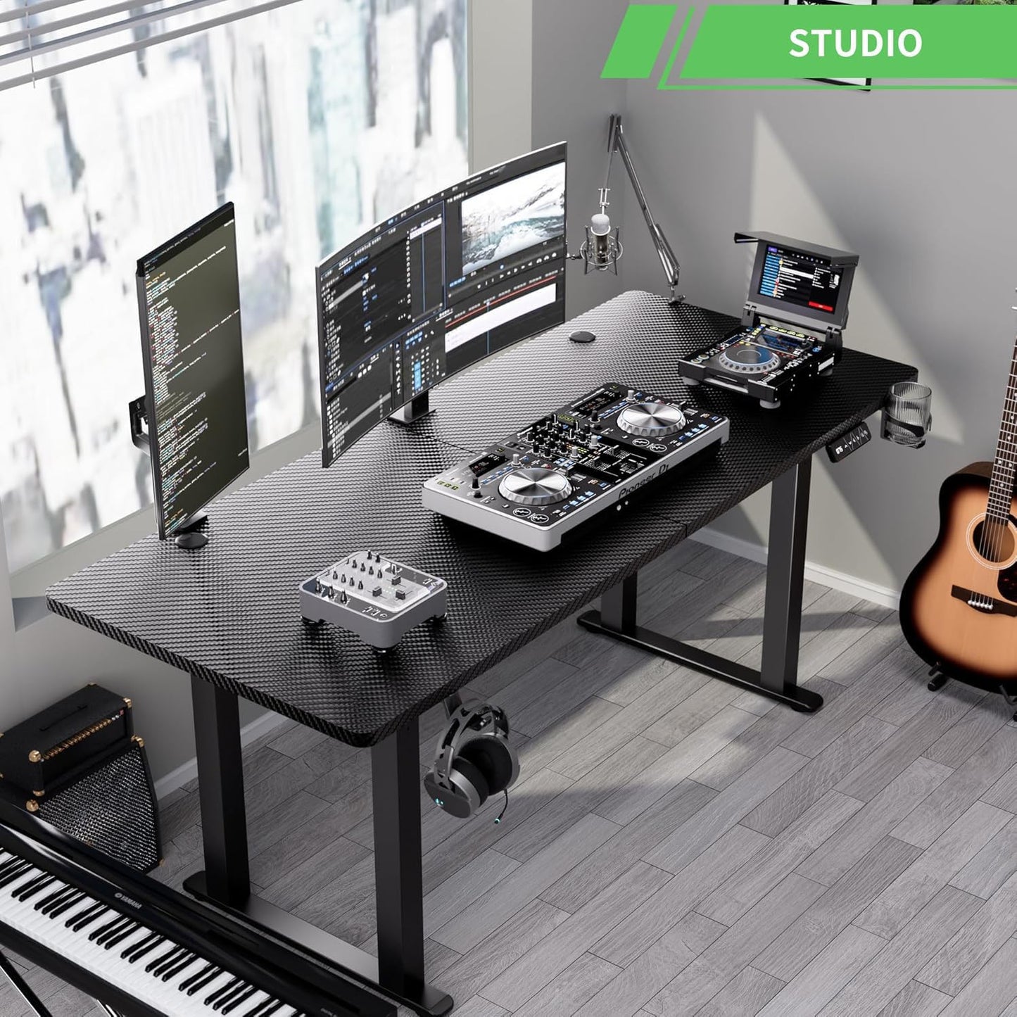 Klobel X-Win Electric Height Adjustable Standing Desk, 71" x 29.5" 4-Leg Ergonomic Sit to Stand for Home Office, Powerful Dual Motor Work Surface, Carbon Fiber Textured Black