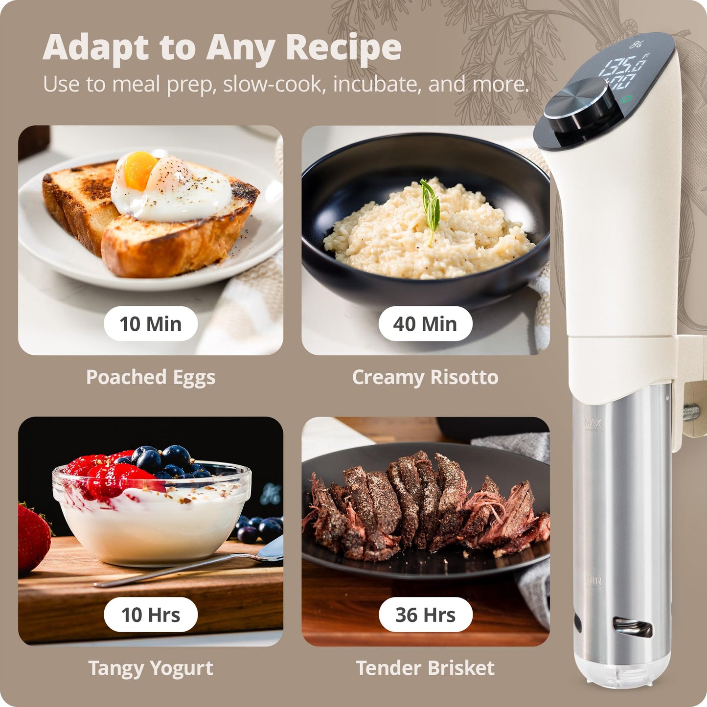 Greater Goods Kitchen Sous Vide Machine - Precision Cooker, Immersion Circulator, Brushless Motor, 1100 Watts (Birch)