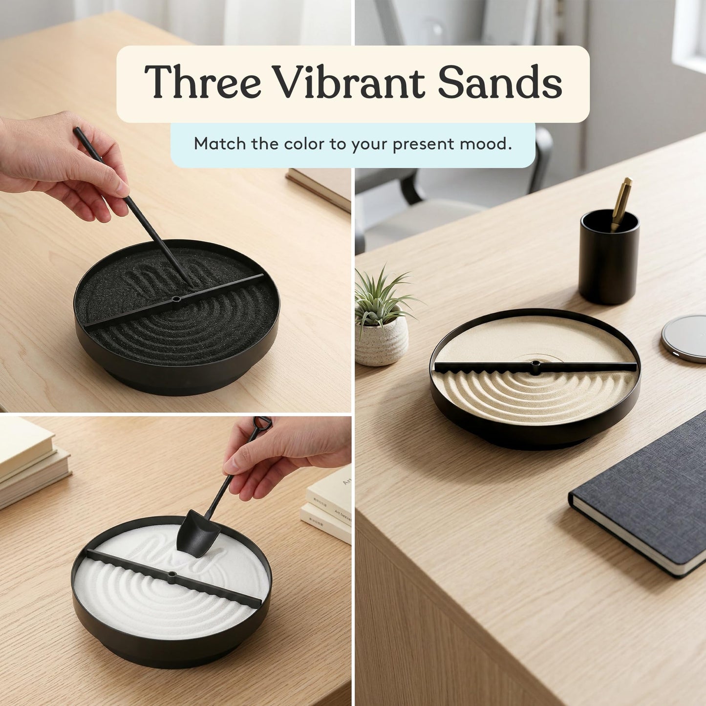 Special Supplies Zen Garden Sand Spinner – Self Spinning Sandscape for Desk, Mindfulness Kit, Stress Relief, Sensory Therapy Tools- Zen Garden Kit- Black