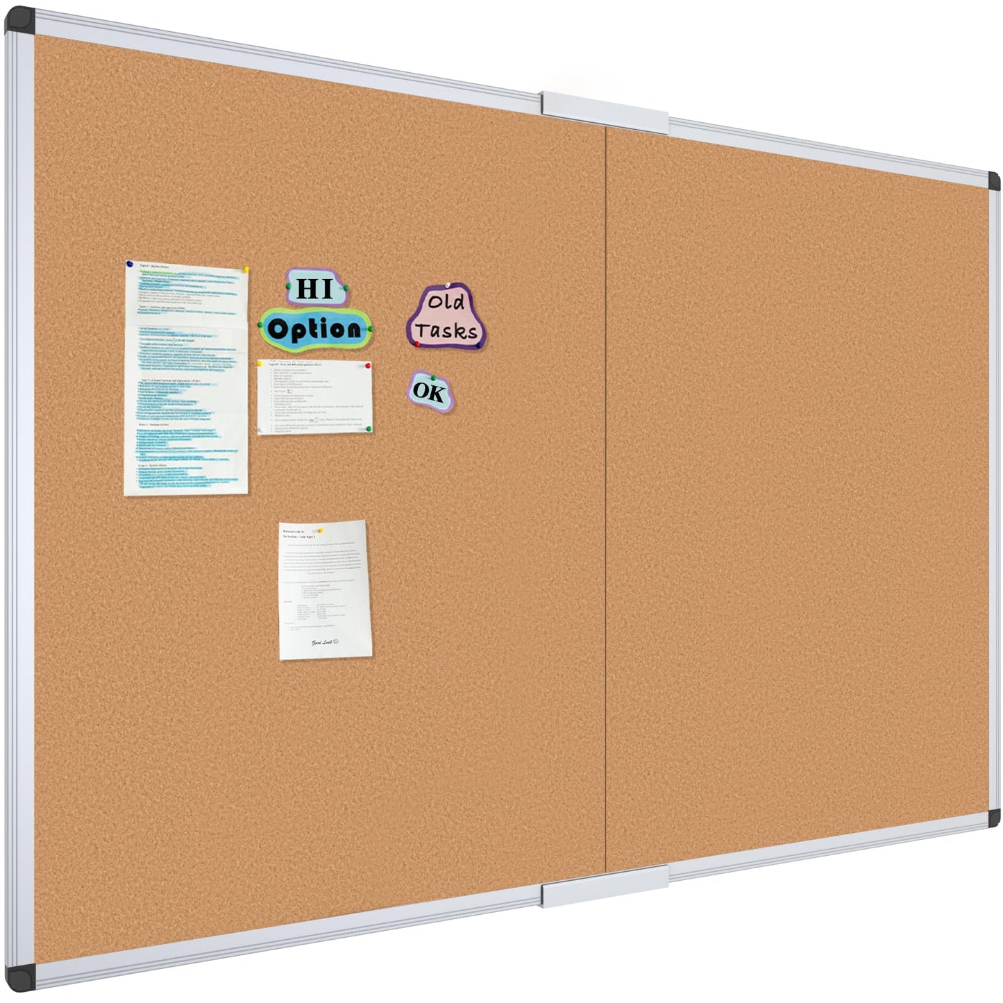 VIZ-PRO 60" x 48" Large Cork Bulletin Board, Foldable & Wall-Mounted Notice Pin Board with Silver Aluminum Frame, for School Home Office - 5' x 4' Corkboard