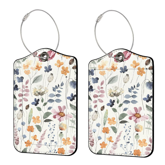 Ksriylm 2 PCS Luggage Travel Tags for Suitcases,Cute PU Leather Name Tag with Privacy Cover&ID Label Address Card&Durable Metal Ring Suitable for Men Women Handbags Backpack, Colorful Flower