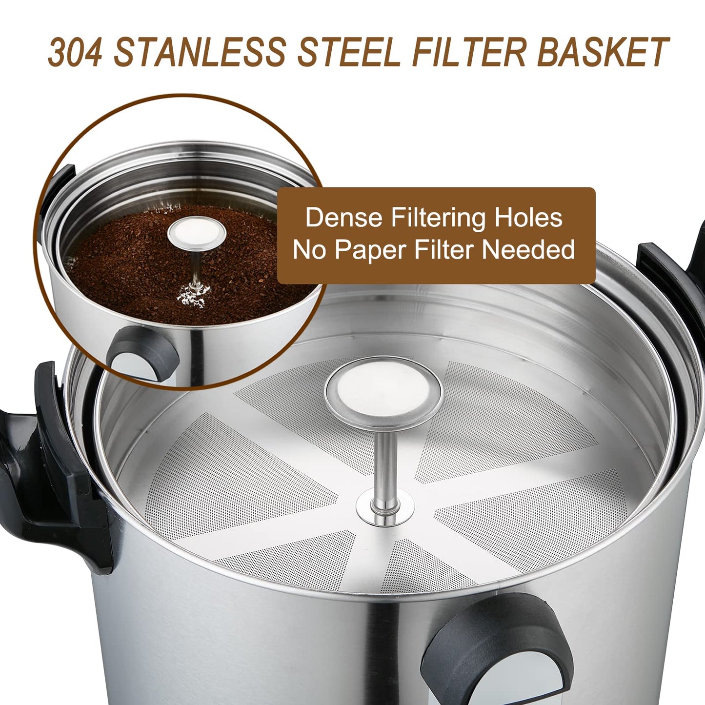 GOLREAN Commercial Coffee Maker 100 Cup Coffee Urn Hot Beverage Dispenser 4 Gallon 16L Large Coffee Urn Dual Layers 304 Stainless Steel 1300W Fast Brew Percolator For Business, Catering, Church