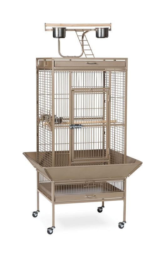 Prevue Pet Products Playtop Bird Home - Large Wrought Iron Bird Cage with Rolling Stand, Ideal for Cockatiels, Conures, and Medium to Large Parrots, Heavy Duty Push Button Door Lock - Beige