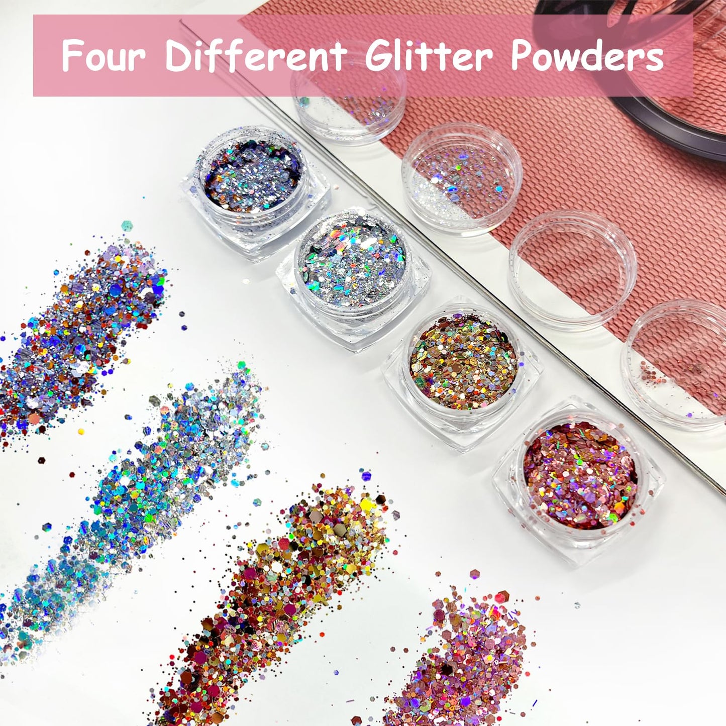 4-Color Iridescent Nail Glitter Set — Chunky Diamond Dust Foil Flakes for Gel Nails, Mermaid Makeup, Body & Resin Crafts