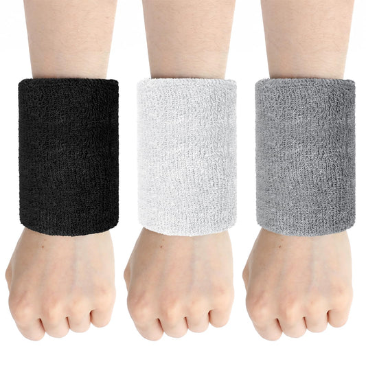 6 Pack Cotton Elastic Wrist Sweatbands for Men Women 4 Inch Gymnastics Wristbands Absorbent Breathable Sports Wristband for Tennis Running Gym Football Hiking Cycling