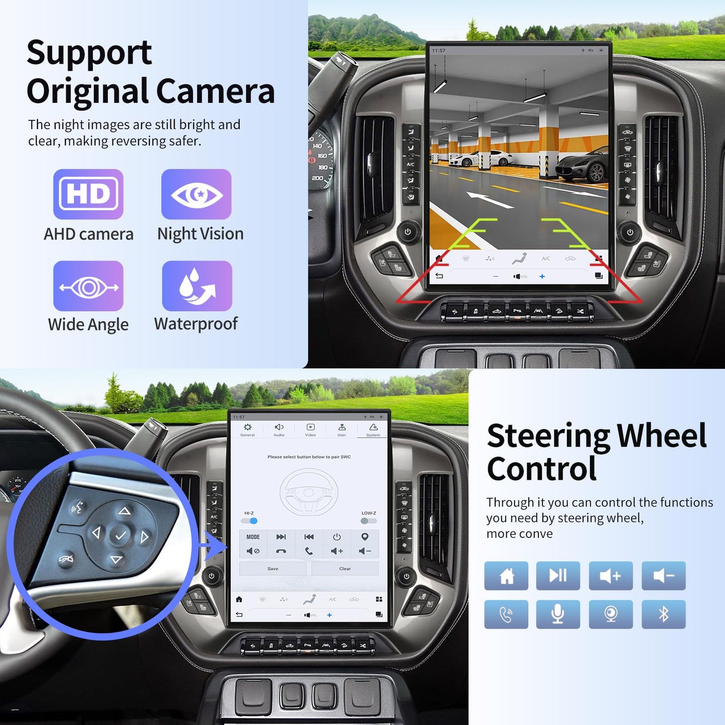 Car Radio for Chevrolet Silverado GMC Sierra 2014-2019 Stereo Replacement Head Unit 15.6 Inch 2K IPS Touch Screen Tesla Style Carplay Android Auto GPS Navigation Multimedia Play OEM 8 Inch (Silver)