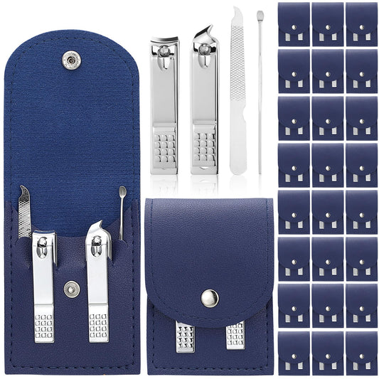 Lasnten 24 Set Valentine Manicure Set Bulk Nail Clippers Grooming Nail Kit Stainless Steel Professional Pedicure Tools Kit with Travel Case for Men Women Valentine's Day Gift(4 in 1,Dark Blue)