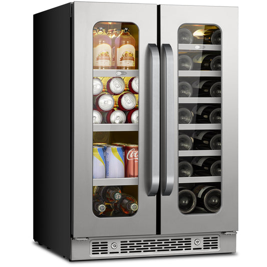 Whynter 24 Inch Dual Zone Wine and Beverage Refrigerator, 20 Bottle 60 Can Wine Fridge with Glass Door, 36-72°F Built-in Freestanding Under Counter Wine Cooler with 3 LED Light(4.1 cu.ft)