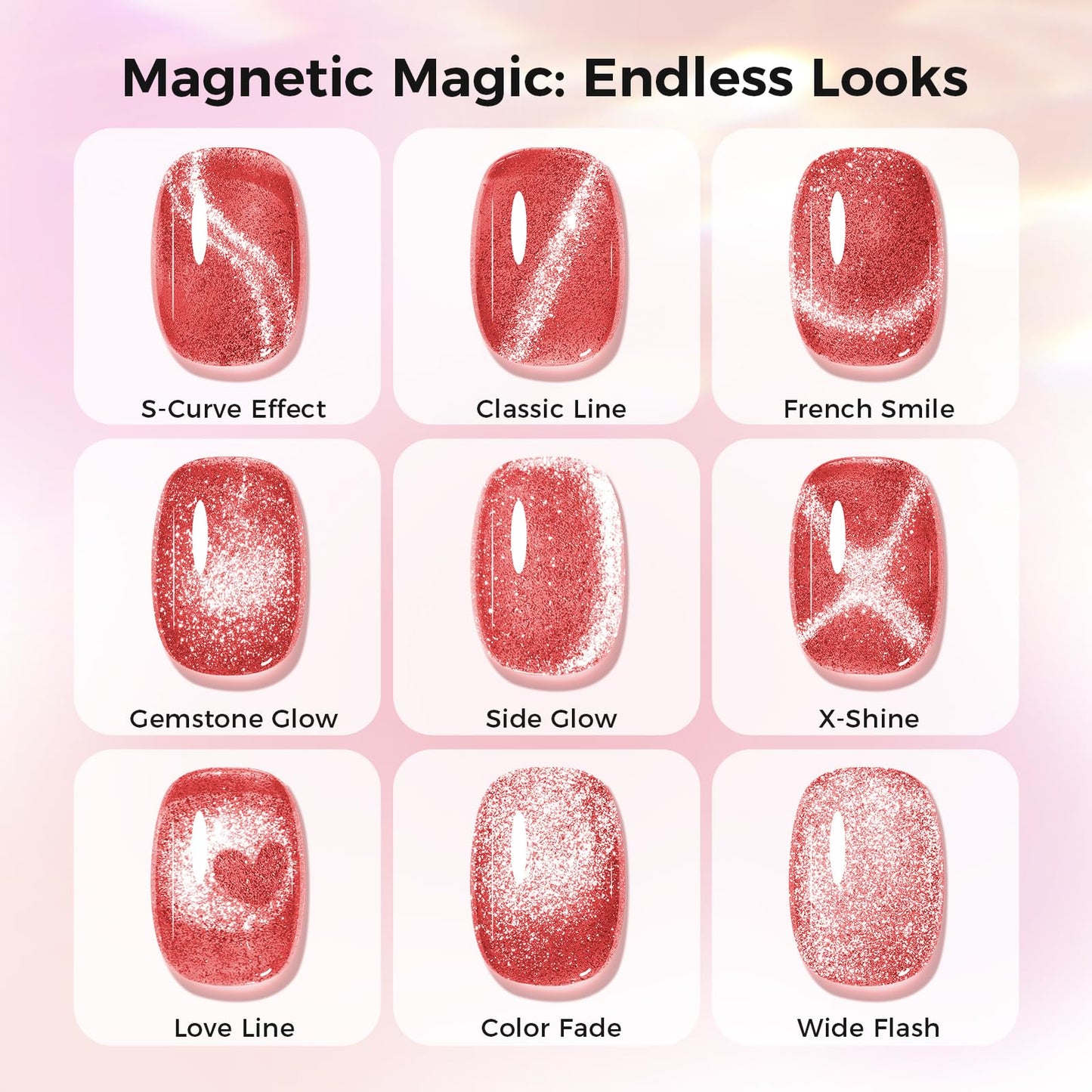 GELLAKTIK 16 Color Cat Eye Gel Polish Set - Magnetic Nail Polish Kit with Strong Magnet & Brush, Holographic Shimmer Gel for DIY & Salon Manicure at Home