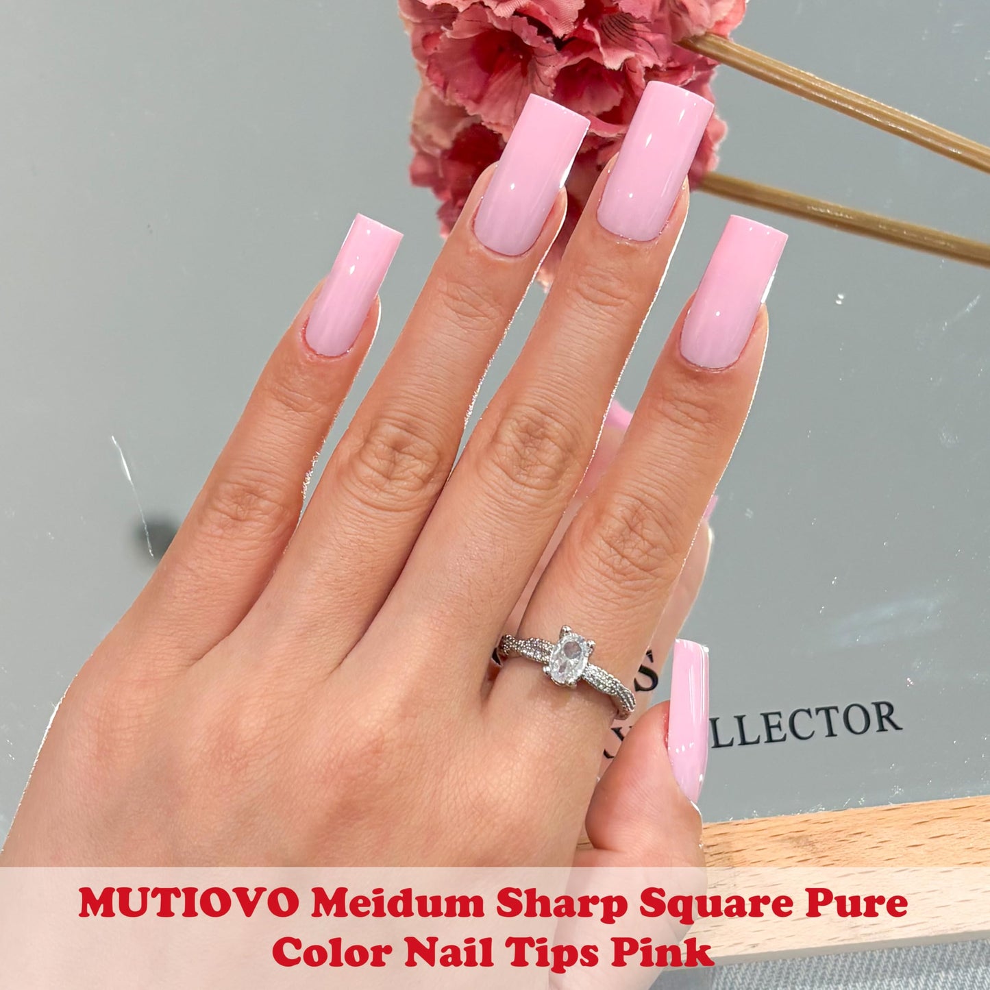 MUTIOVO Medium Square Nail Tips -180Pcs Solid Pure Color PINK Soft Gel Fake Nails, Straight Full Cover Press on Nails, Pre-buffed Matte White Artificial Nails for Professional Salon & Home DIY