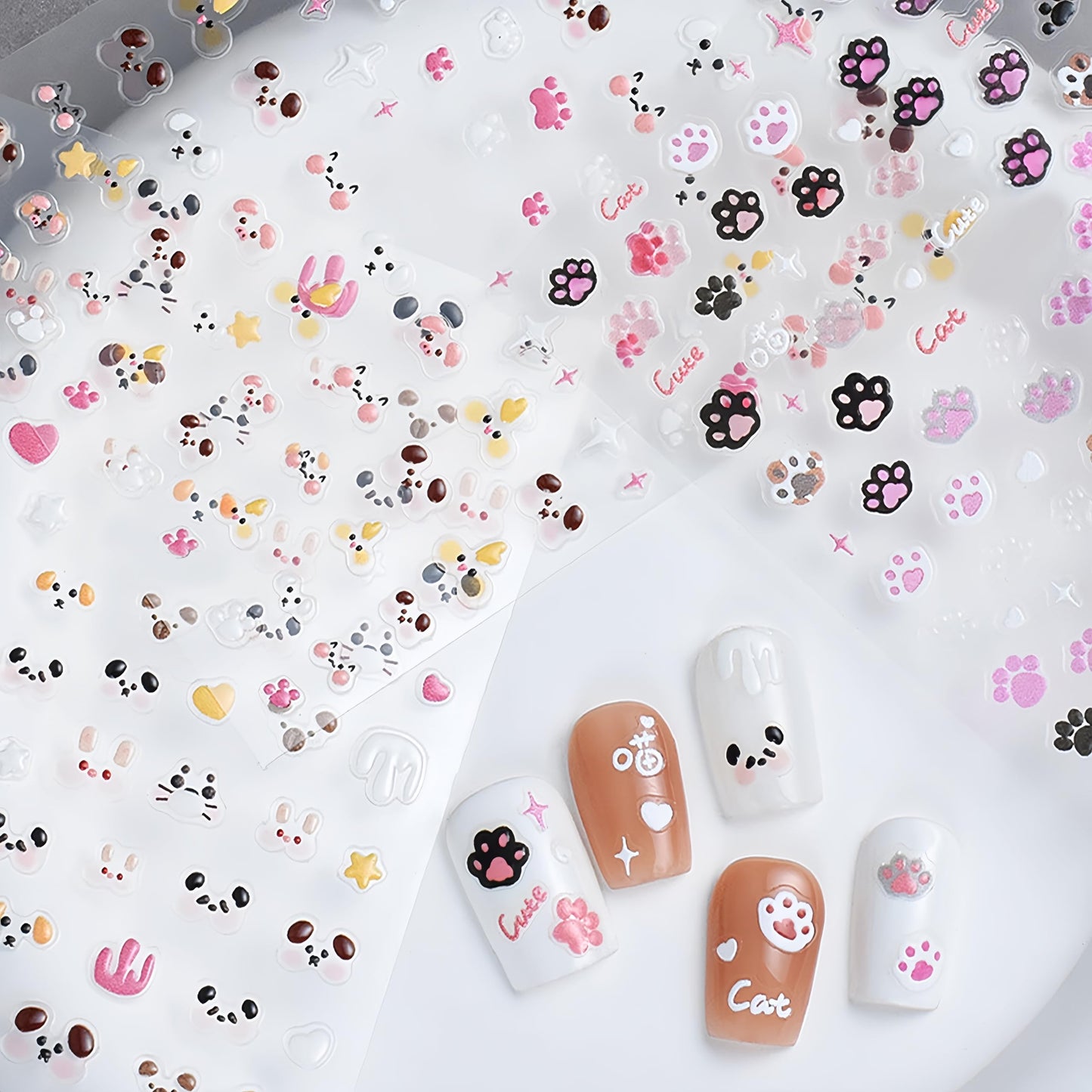 3 Sheets Cute Animal Nail Art Stickers Exquisite Cartoon Animal 5D Self- Adhesive Embossed Nail Decals Cute Puppy Cat Chick Nail Art Designs for Women and Girls Kids DIY Manicure Decorations