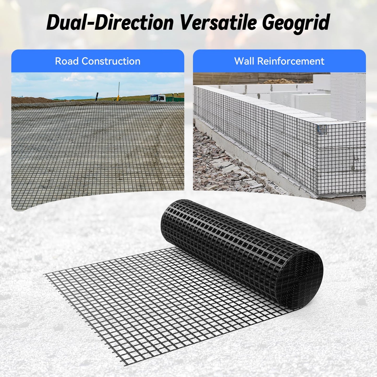 DRKSBesto 4ft x 98ft Bi-Directional Fiberglass Geogrid for Retaining Wall with 50kN tensile Strength. Ideal for Driveway, Slope Reinforcement, Landscaping, terraces, and Parking Lots.