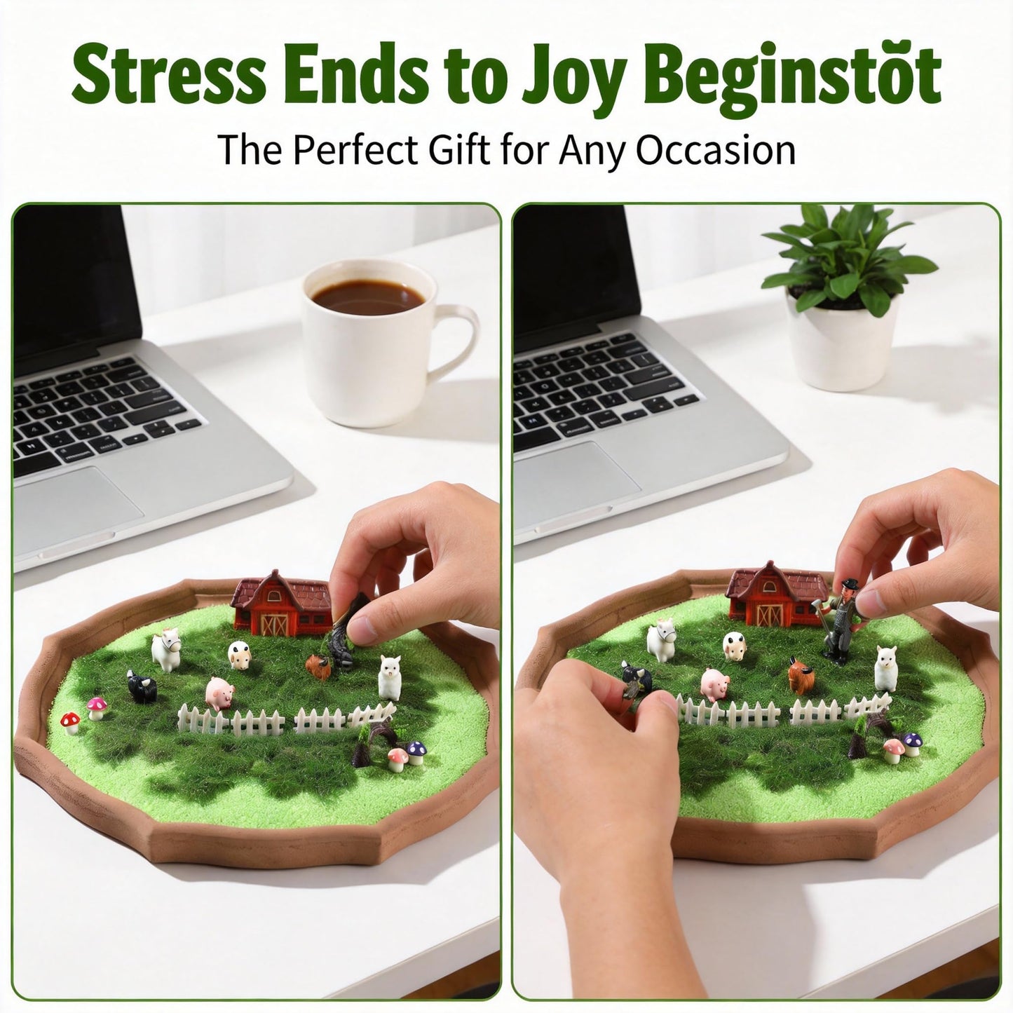 Zen Garden Kit for Desk - 17 Mini Farm Zen Sand Garden with Kawaii Animal & Wooden Tray for Meditation Room, Home, Office Desk Decor, Tranquil Zen Sand Tray for Stress Relief & Mindfulness Gift