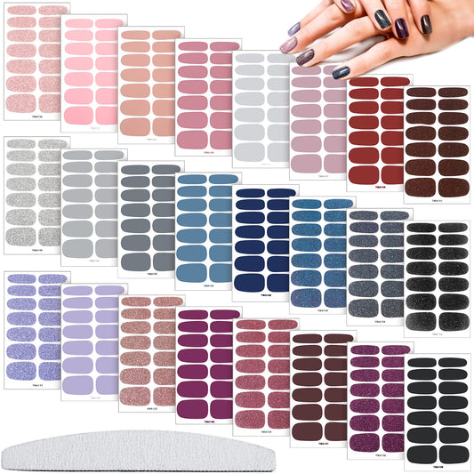 Maitys 336 Pieces 24 Sheets Nail Wraps Gel Nail Stickers Polish Strips Self Adhesive Seasonal Solid Color Decal Manicure Kits with File for Women Girls Holiday(Cute Style,Cute Color)