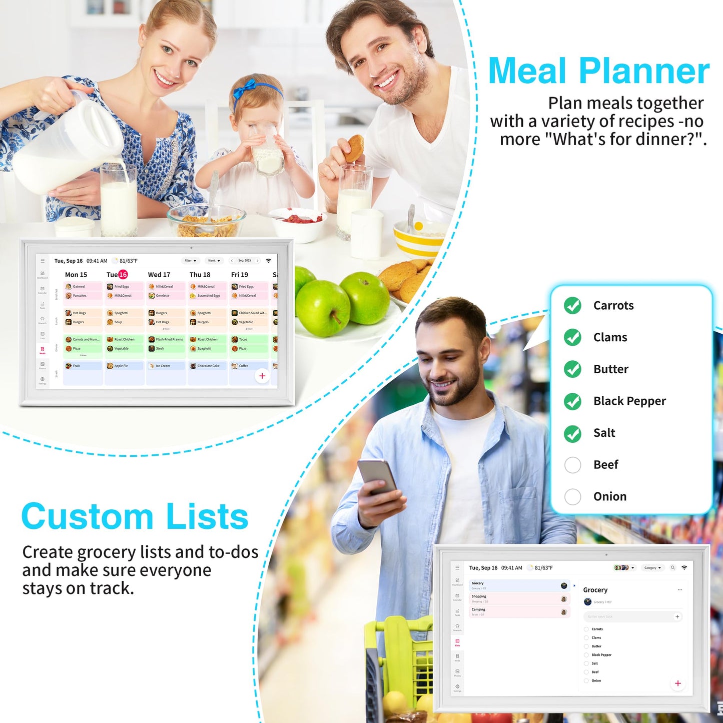 15.6" Smart Digital Calendar,Family Command Center Large Wall Planner with Chore Chart & Meal Planning, Real-time Sync with Google/Outlook, HD Digital Photo Frame, Gift for Parents & Busy Families