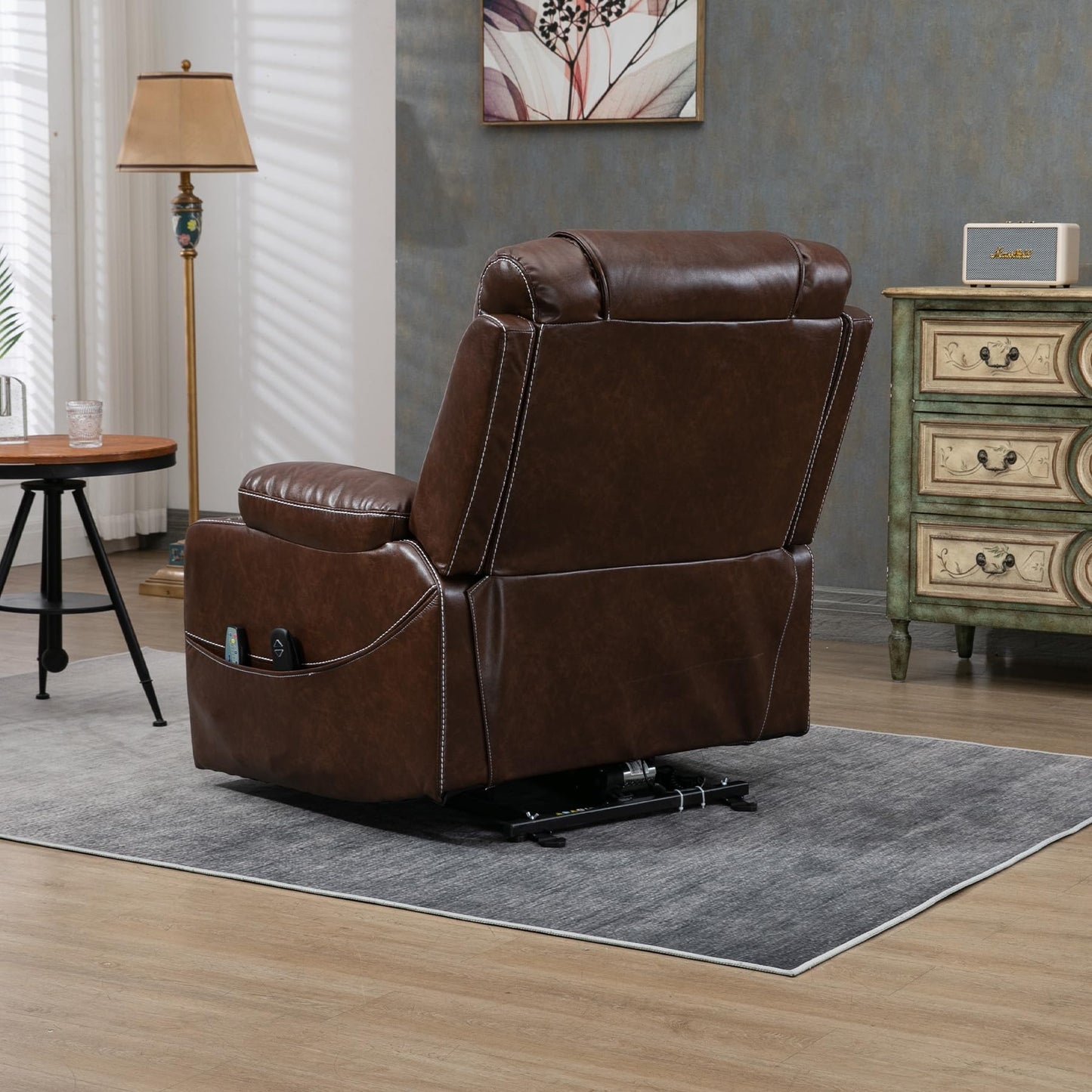 RHHVVR Oversized Power Lift Recliner Chair 400 LBS for Big and Tall Elderly, 26" Extra Wide Zero Gravity Electirc Recliner Chair with Massage and Heating, Leather Home Theater Seat, Brown