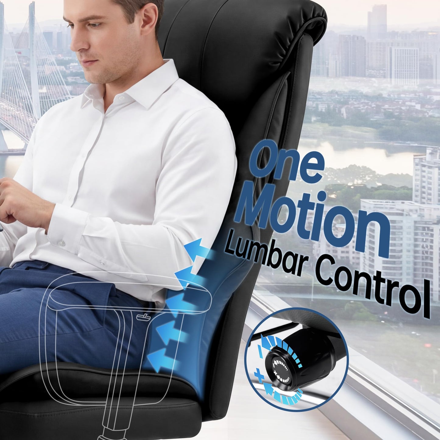 AreShark Big and Tall Office Chair - Executive High Back Leather Office Desk Chair with Adjustable Lumbar Support - Ergonomic Comfortable Heavy Duty Computer Gaming Chair with Padded Arms & Wide Seat
