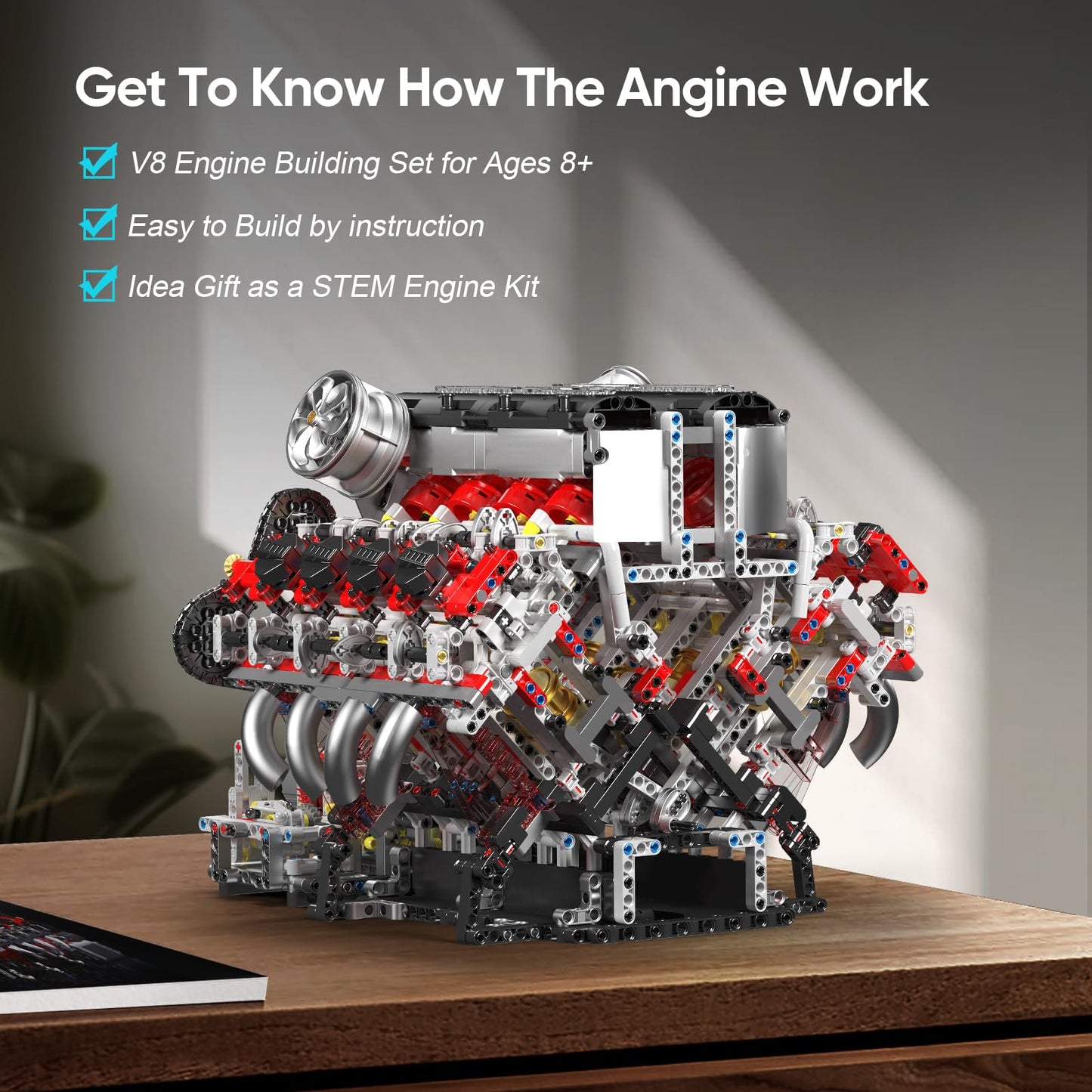 Mould King V8 Engine Building Blocks Sets, V8 Engine Model Kit That Runs, MOC Engineering Model Building Kit with Battery and Motor, 2718 PCS Building Blocks for Adults
