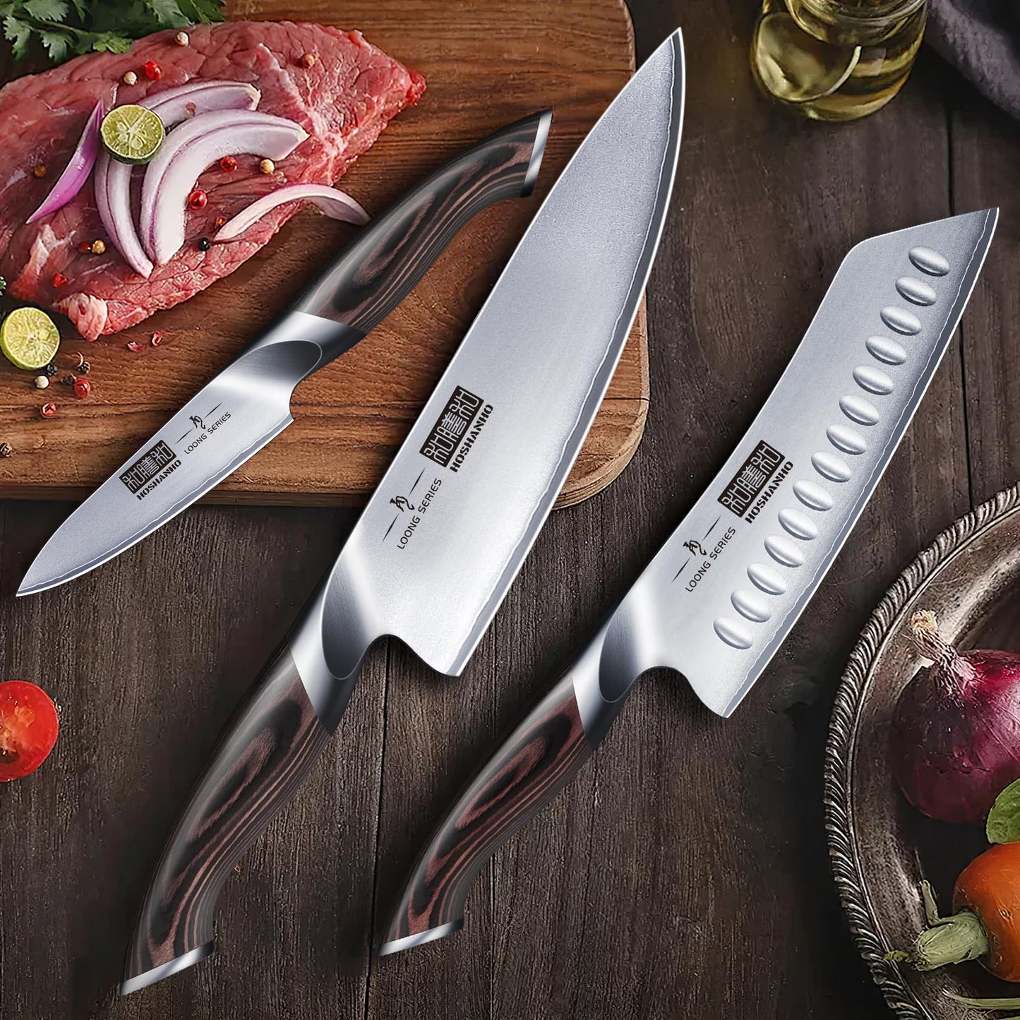 HOSHANHO 5 Pieces Knife Set, Japanese High Carbon Stainless Steel Kitchen Knife Sets, Professional Ultra Sharp Chef Knives Set with Ergonomic Pakkawood Handle