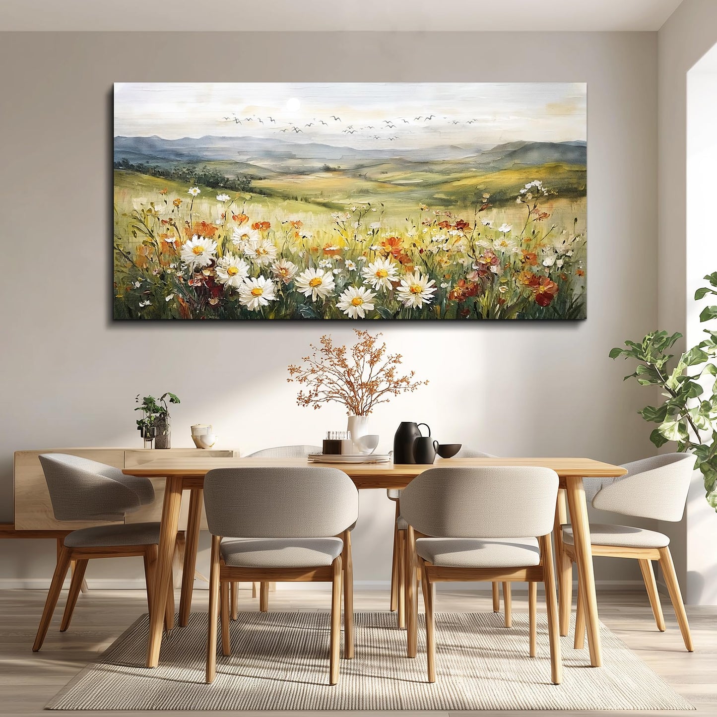 FUHAIHUA Canvas Wall Art For Living Room Large Framed Wall Decor For Office Modern Bedroom Decorations Prairie Flowers Landscape Pictures Farmhouse Paintings Artwork Aesthetic Home Decor 30" x 60"