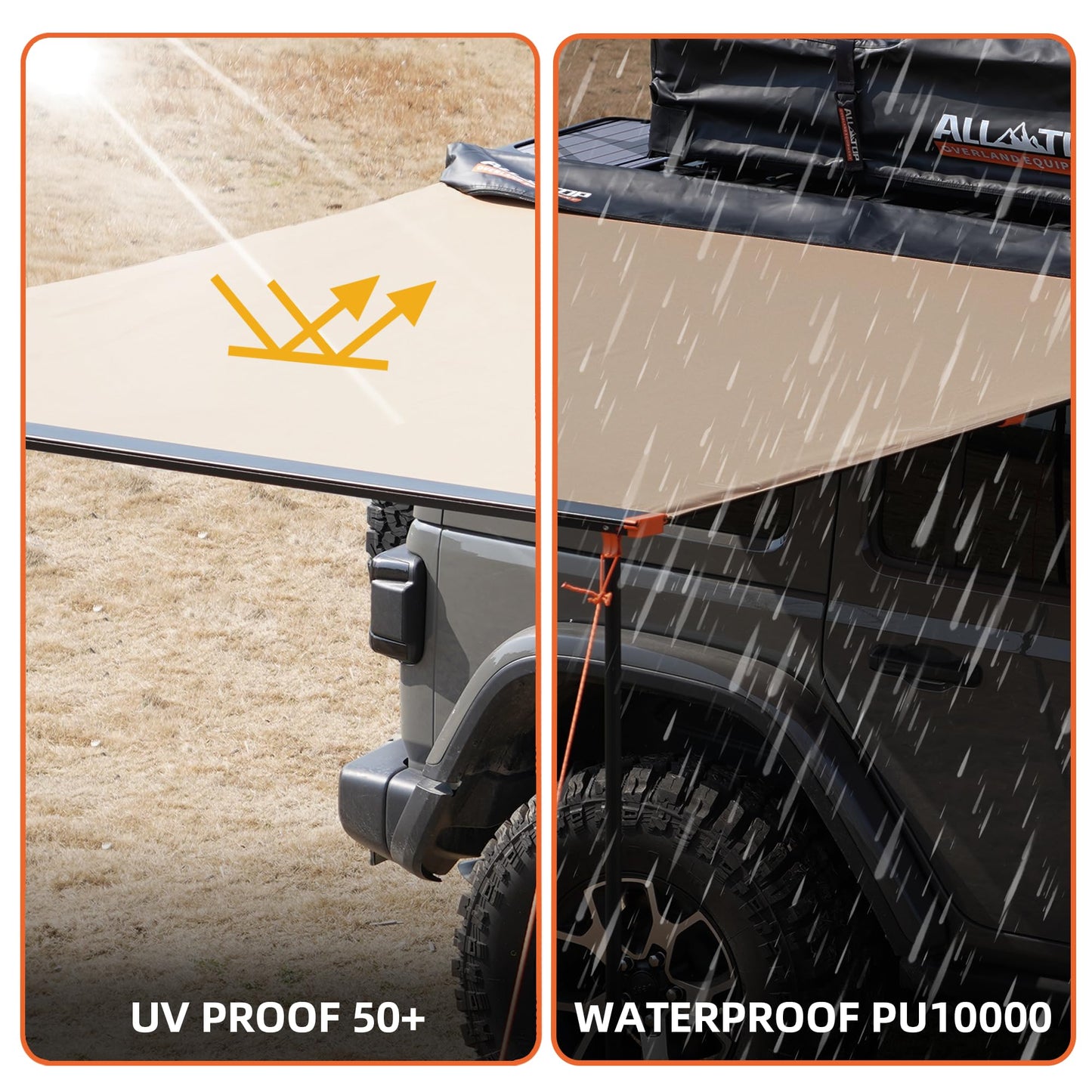 ALL-TOP Vehicle Awning 6.6'x8.2' Roof Rack Pull-Out Sun Shade UV50+, Weatherproof 4x4 Side Awning for Camping & Overland (Hardware Included)