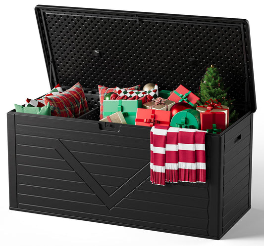 MAKE CHANGES Outdoor Storage Box,260 Gallon Deck Box Outdoor Storage Bench Outside Waterproof Resin Storage Bench, Lockable Patio Cushions, Garden Tools Storage For Furniture, UV Resistant