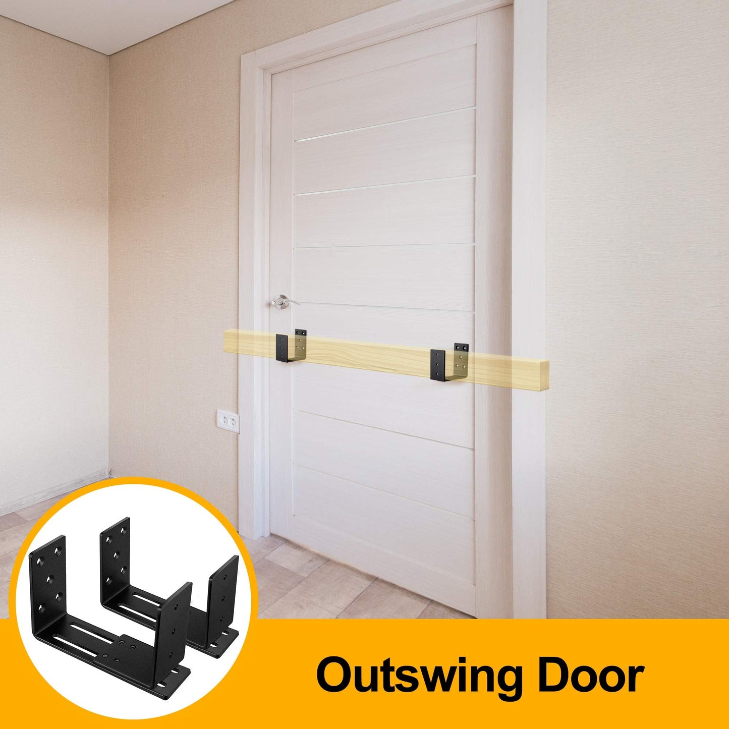 Adjustable Barricade Brackets (2pcs) - Drop Open Bar Holder for Security Door Reinforcement Steel U Bracket for Outswing and Inswing Doors or Gates