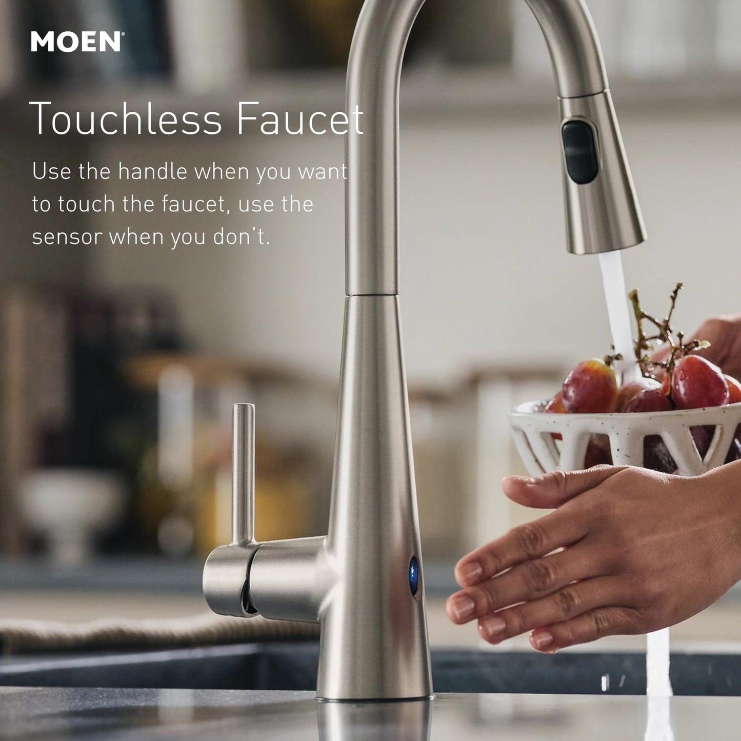 Moen Riley Matte Black Motionsense Wave Sensor Touchless One Handle Pulldown Kitchen Faucet Featuring Power Clean, 7402EWBL