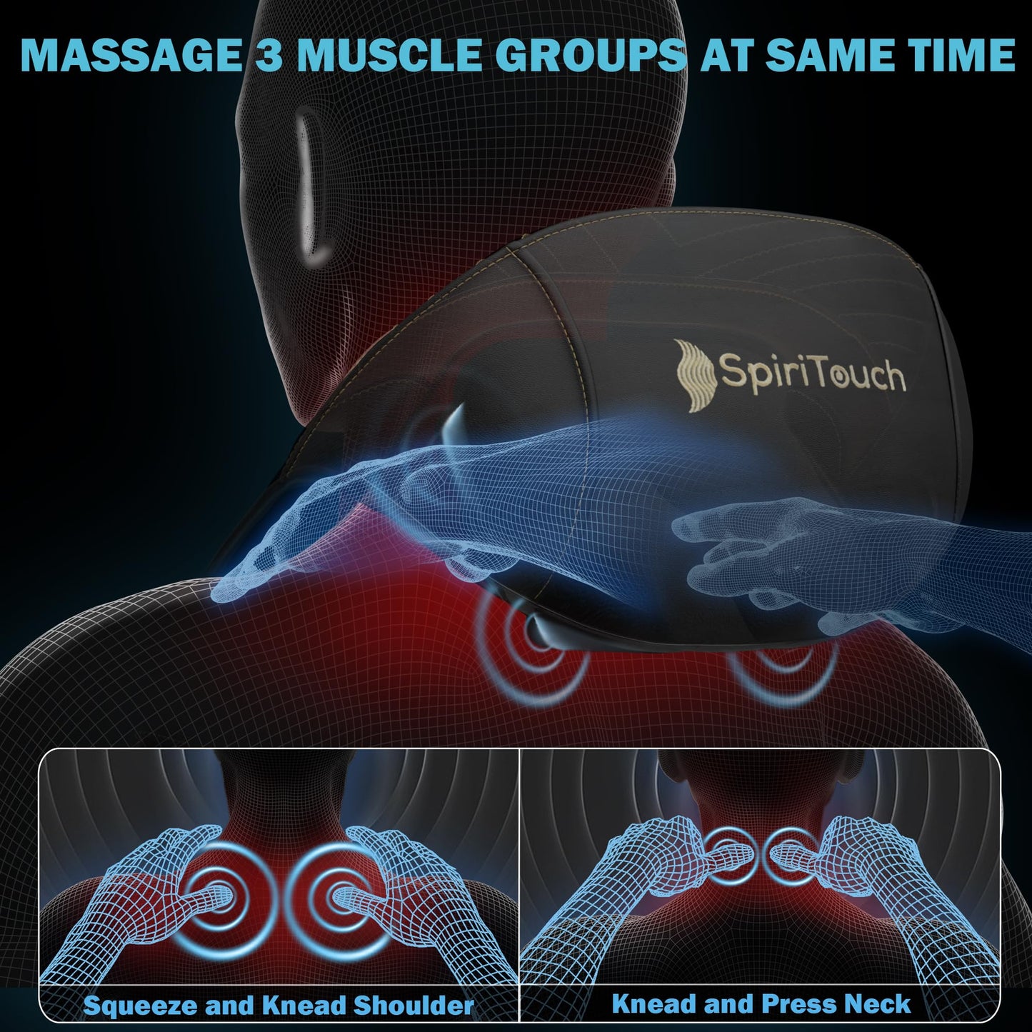 SpiriTouch Pro Shiatsu Neck Massager with Heat,4D Heated Neck and Shoulder Massager,Neck Massager for Pain Relief Deep Tissue,Shoulder Massager with Heat, Kneading Massager Machine for Pain Relief