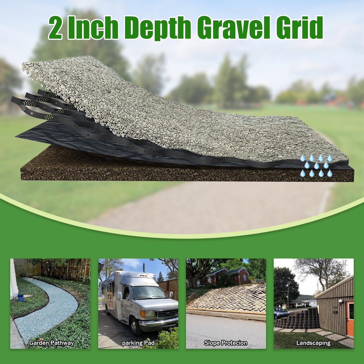 2" Thick Gravel Ground Grid 10ft x 33ft - Geo Grid Driveway Stabilization Grids, Gravel Retainer Grid 1885 LBS Per Sq ft, Geocell Geogrid for Walkway Driving RV Parking Slopes and Garden
