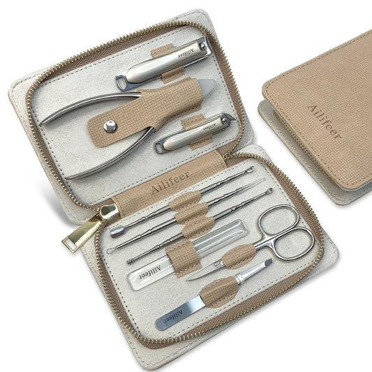 AILIFEER Manicure Kit, 9-in-1 Stainless Steel Professional large Nail Cutters and nail clippers Set, Includes Nail File, Cuticle Trimmer, with Portable Travel Case kit,Gifts For Women Men