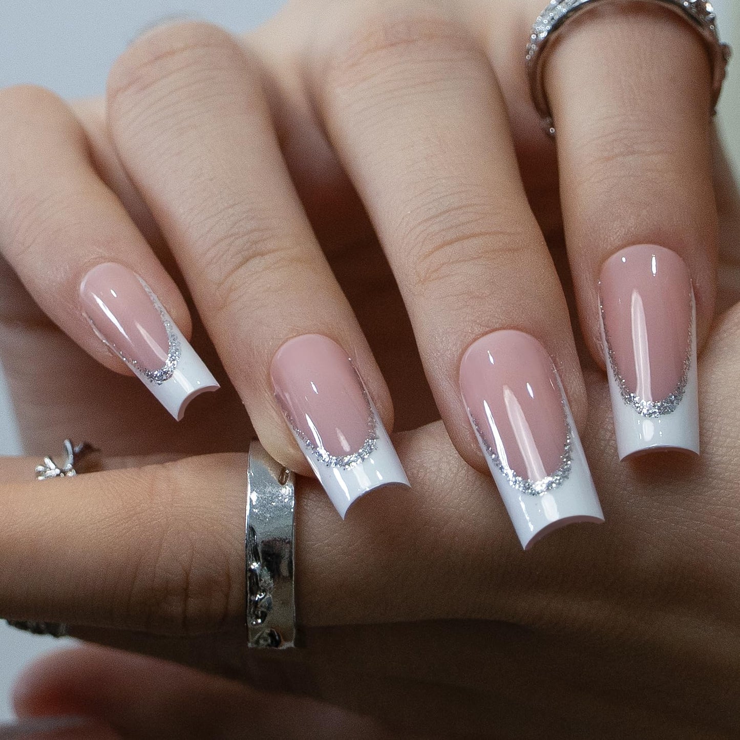 CurvLife Soft Gel Press On Nails Square, Long-Lasting Reusable Fake Nails Kit with Glue & Tabs, 30pcs Salon-Quality Stick On Nails for Women At-Home Manicure (Crystal French)
