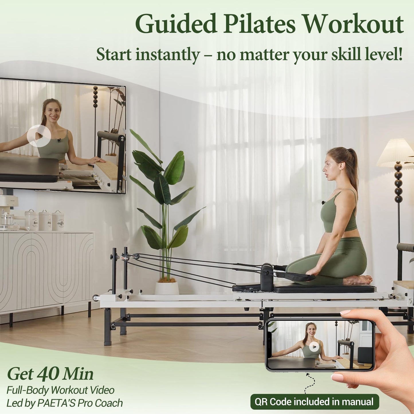 PAETA Pilates Reformer, 91" Foldable Reformer Pilates Machine with Adjustable Reformer Heights, Pilates Equipment with Piano Wire Spings and Jump Boards(Black)