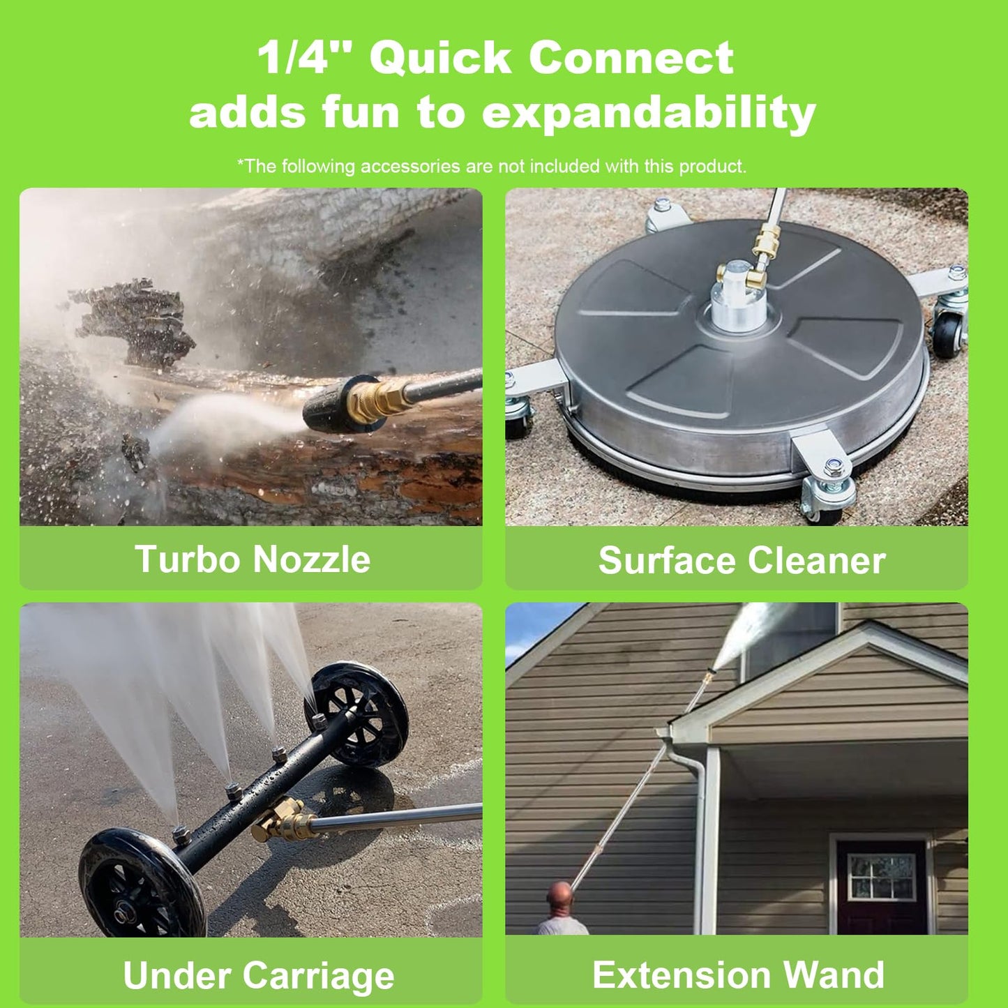 Commowner Pressure Washer Power Washers Powered with with 33ft Pressure Hose, 4 Nozzle and Foam Cannon, Powerwashers for Home, Cars, Patio, Green