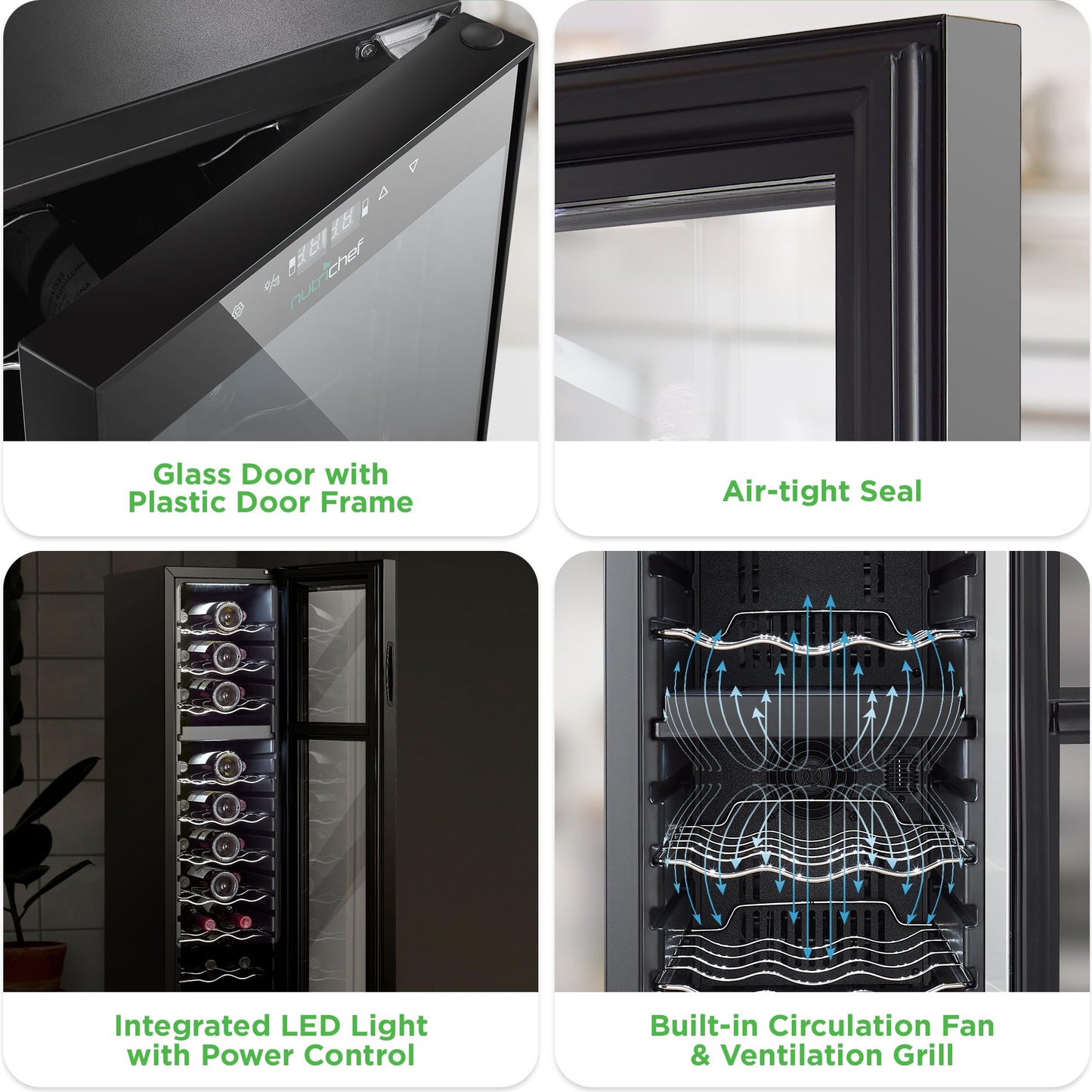 NutriChef 27 Bottle Wine Fridge | Dual Zone Wine Chiller | Adjustable Temperature 41°F to 64°F | Ultra Quiet Operation | Wine Cooler For Home, & Office | Free Standing 43x11x23 IN | Black