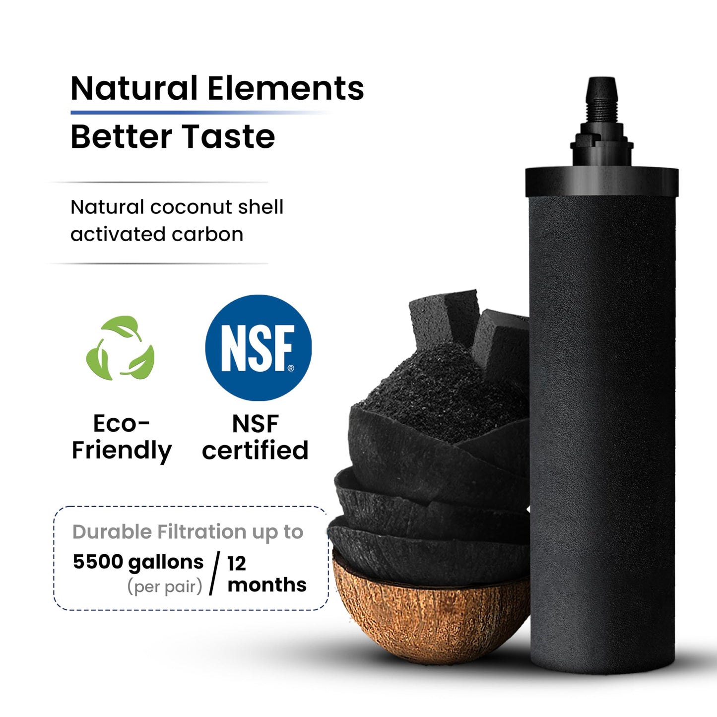 2.25 G AISI 304 Stainless Steel Premium Gravity Water Filter System | NSF Certified 2 Smart Carbon Filter Elements | Free Stainless Steel Stand & Spigot | No Plumbing/Electricity Required | Portable