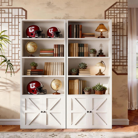 OneBlis 71.5" Bookshelf Set of 2, 6-Tier Bookcase with Cabinet Doors, Tall Display Shelves with Storage for Home Office, Living Room