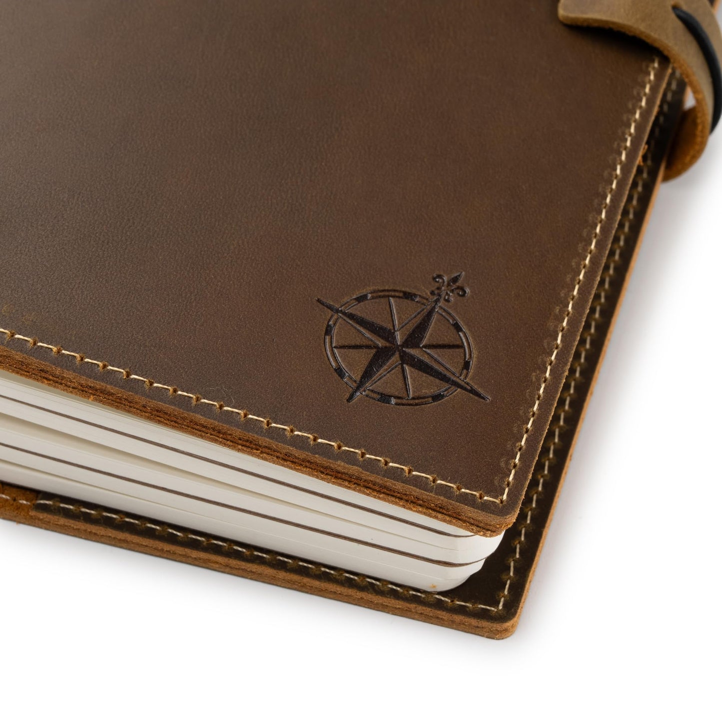 WANDERINGS A5 Size Travelers Notebook with Pockets - 6"x8.5" / 15cm x 22cm - Refillable Travelers Journal - Beautifully Handcrafted, Premium Leather Journal, includes 120 GSM Blank Inserts