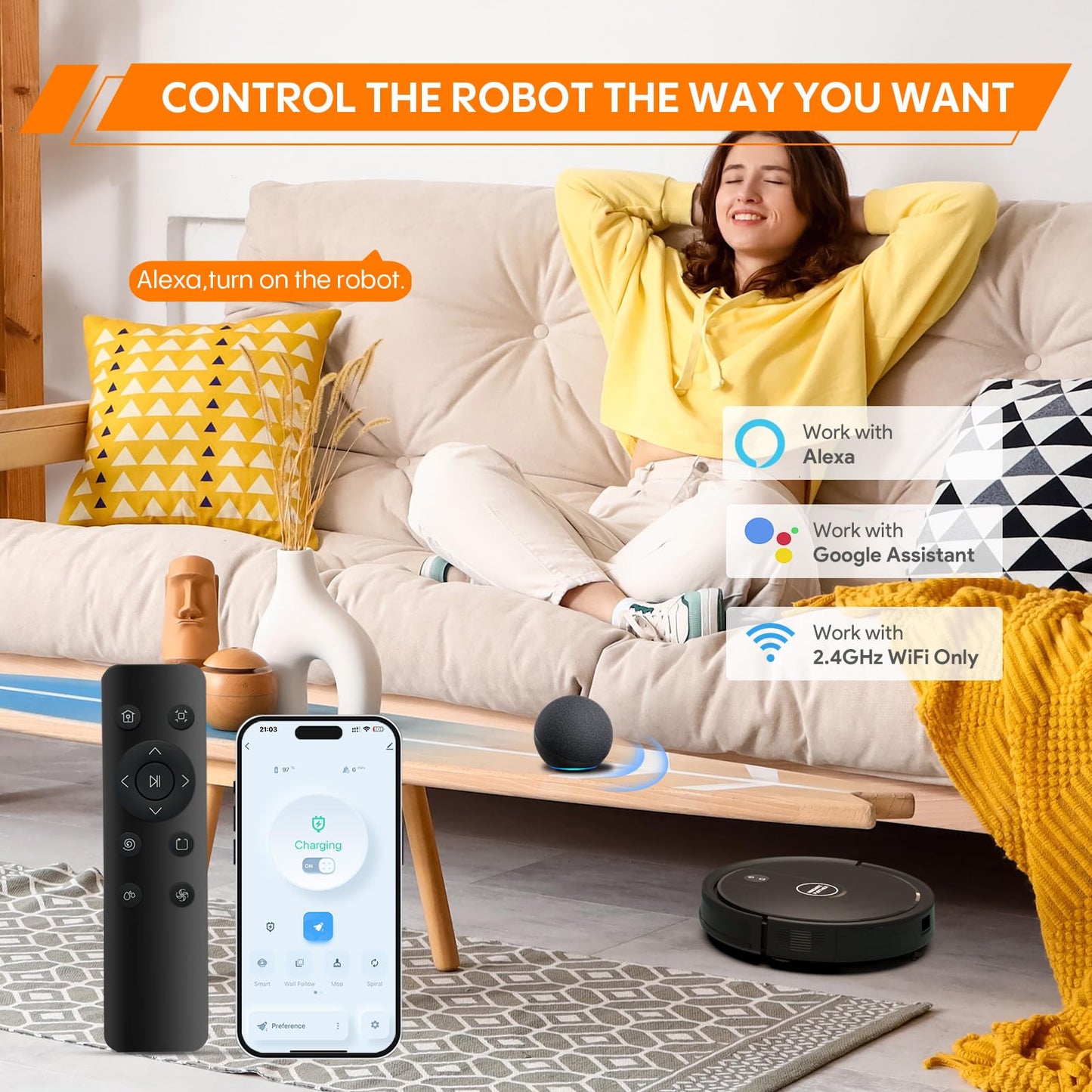 Robot Vacuum and Mop Combo, 3-in-1 Robot Vacuum Cleaner with 5000Pa, Smart Navigation Robotic Vacuums with Multi-Surface Cleaning, 2.87" Super Slim, Wi-Fi/App/Alexa, for Pet Hair Hard Floors Carpet