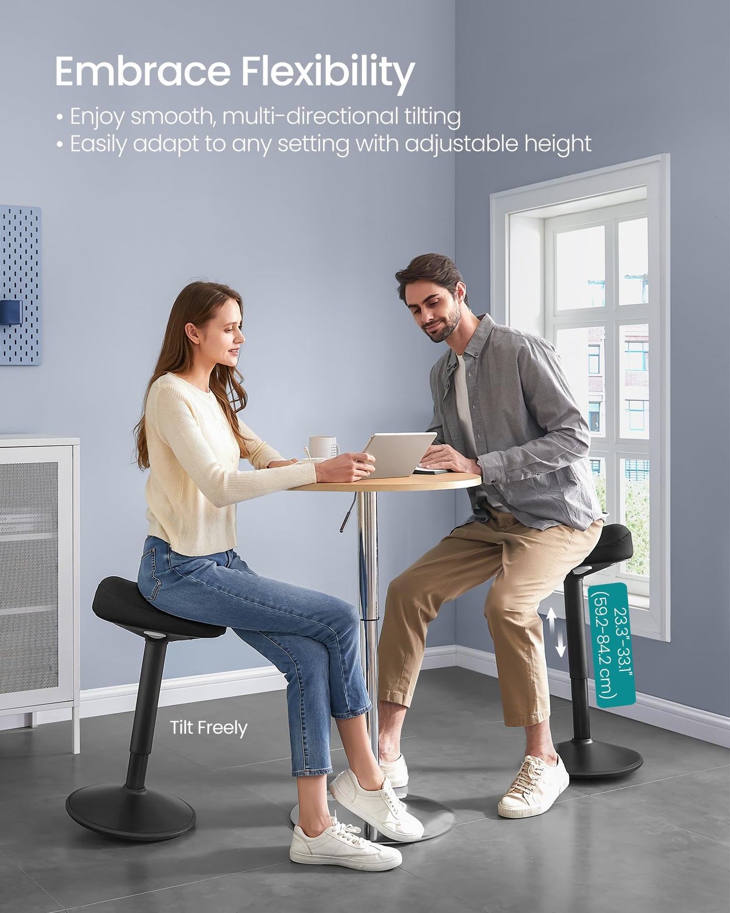 SONGMICS Ergonomic Wobble Stool, Height Adjustable Standing Desk Stool 23.3-33.1 Inches, Swivel Balance Chair with Non-Slip Base, Saddle Seat, for Active Sitting, Office, Home, Ink Black UOSC008B01